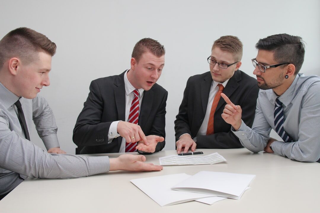 team resolving conflict in office