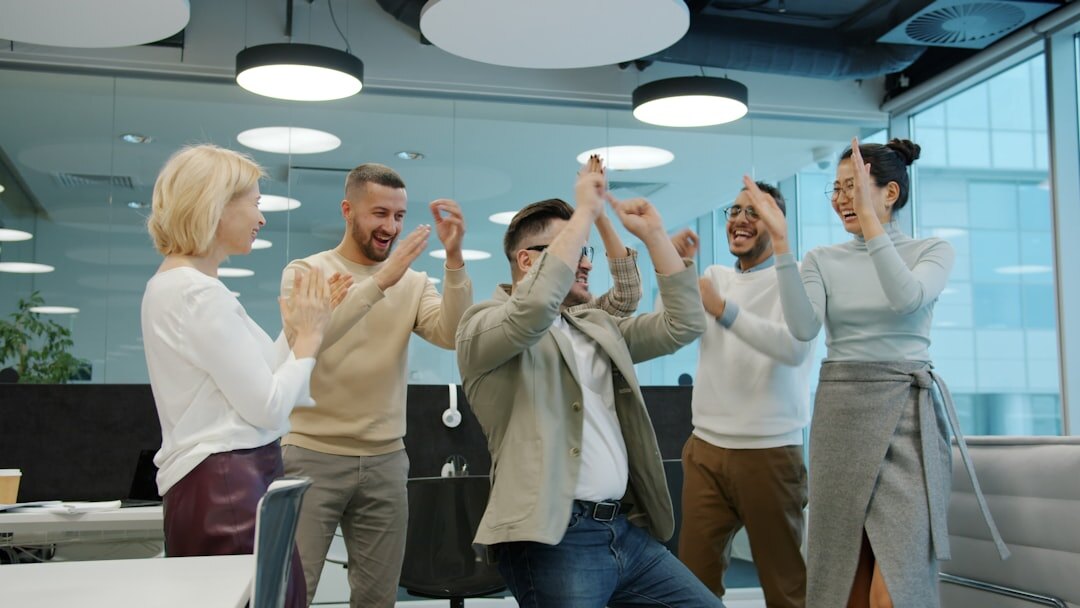 team resolving conflict in office